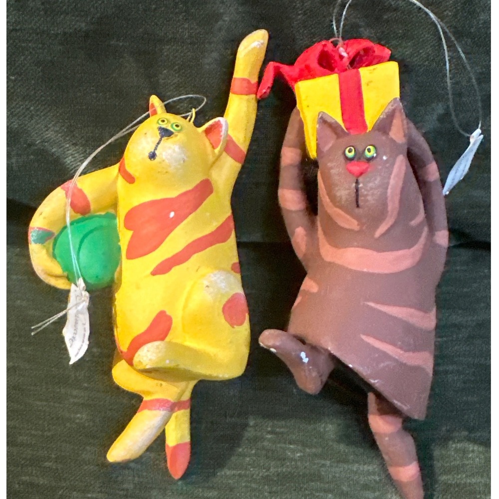 Department 56 Mischievous Cat Ornaments Set of 2 Hand Painted Striped Cats